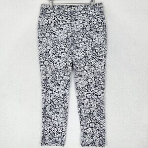 Talbots Pants Women 10 Black White Floral Mid Rise Straight Leg Signature Casual